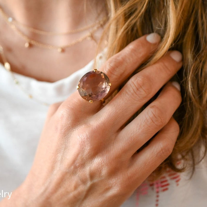 Cushion Cut Ametrine Cocktail Ring 18K Yellow Gold.