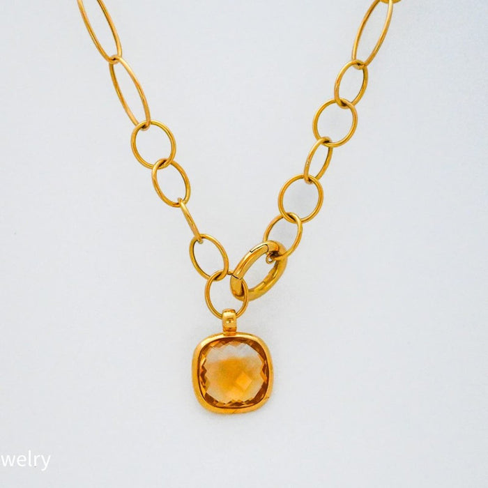 18K Yellow Gold Fancy Oval Mix Link Convertible Lariat Citrine Necklace