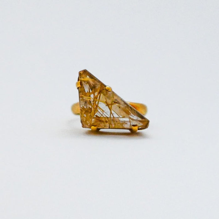 18k Yellow Gold Triangle Shape Rutilated Quartz Ring