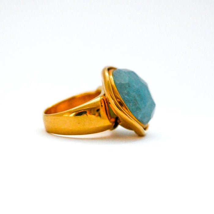 18K Yellow Gold Aquamarine Cocktail Vintage Ring