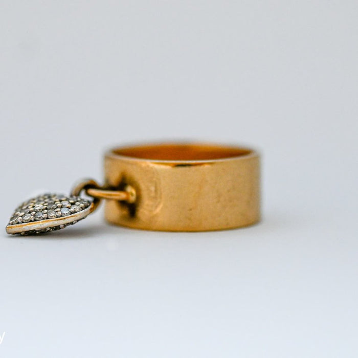 Double Sided Heart Charm Cigar Band Ring 14K Yellow Gold