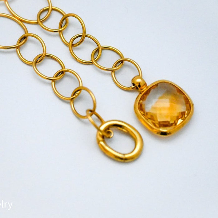 18K Yellow Gold Fancy Oval Mix Link Convertible Lariat Citrine Necklace