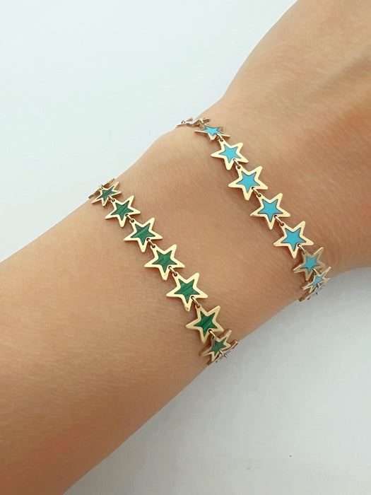 Malachite Inlay Star Bracelet 14K Yellow Gold