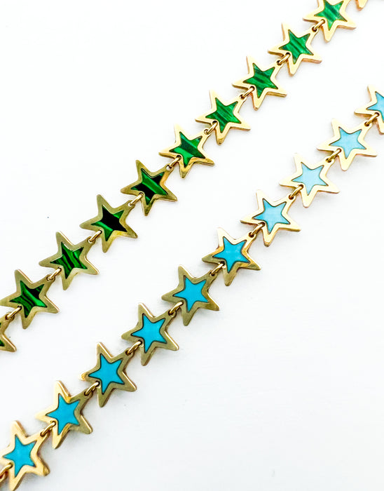 Malachite Inlay Star Bracelet 14K Yellow Gold