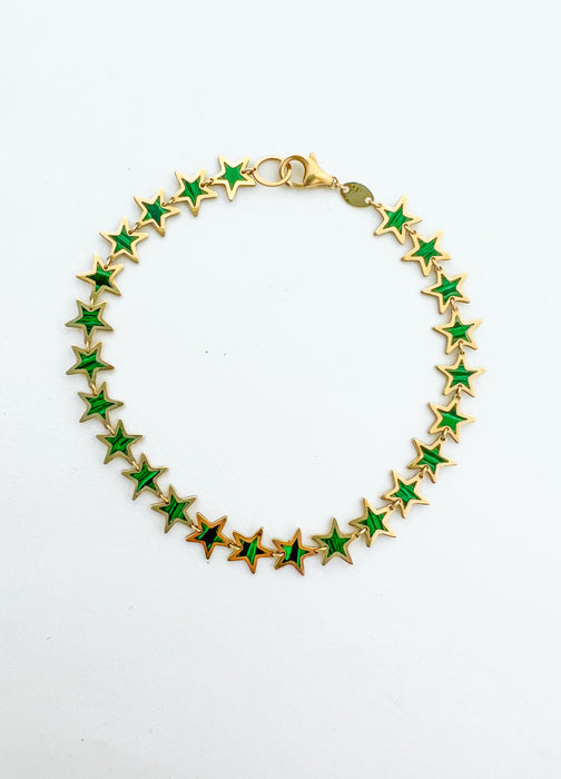 Malachite Inlay Star Bracelet 14K Yellow Gold