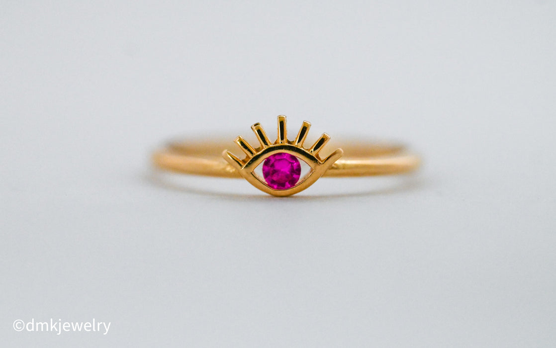 14K Yellow Gold Evil Eye Ring