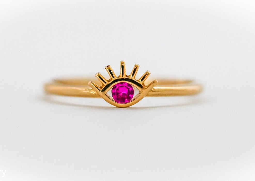 14K Yellow Gold Evil Eye Ring