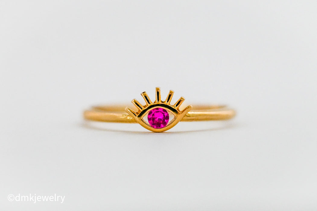 14K Yellow Gold Evil Eye Ring