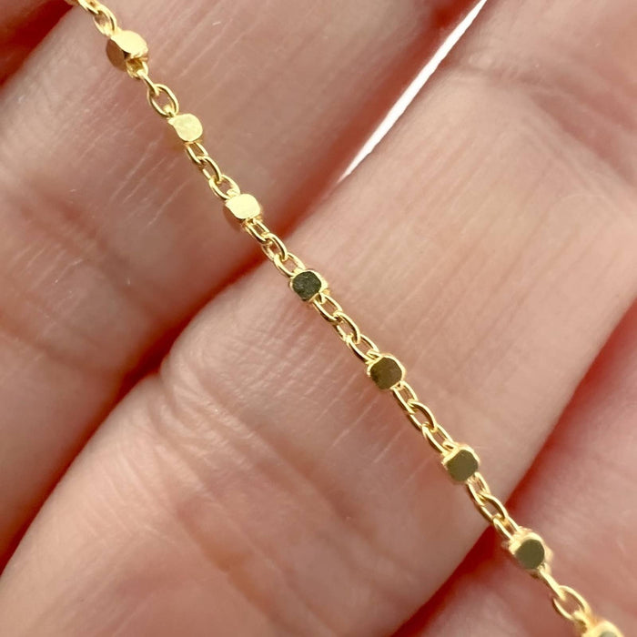 14k Yellow Gold Solid Square Bead Chain Necklace