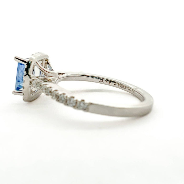 Asscher Cut Sapphire Halo Engagement Ring 14K White Gold