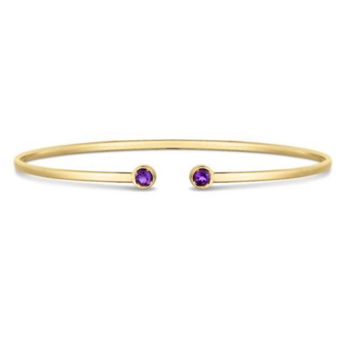 14K Yellow Gold Gemstone Open Cuff Bangle