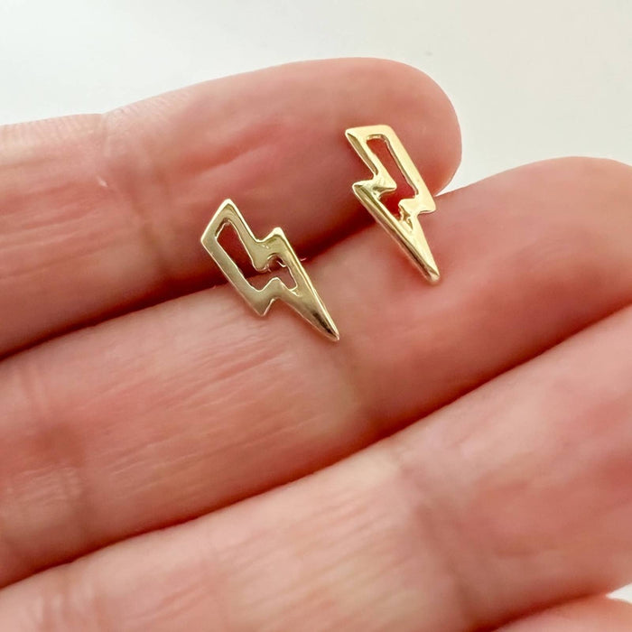 Lighting Bolt Stud Earrings 14K Yellow Gold