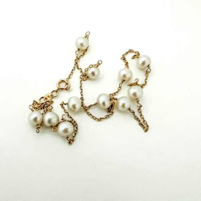 14K Yellow Gold Pearl Station Necklace