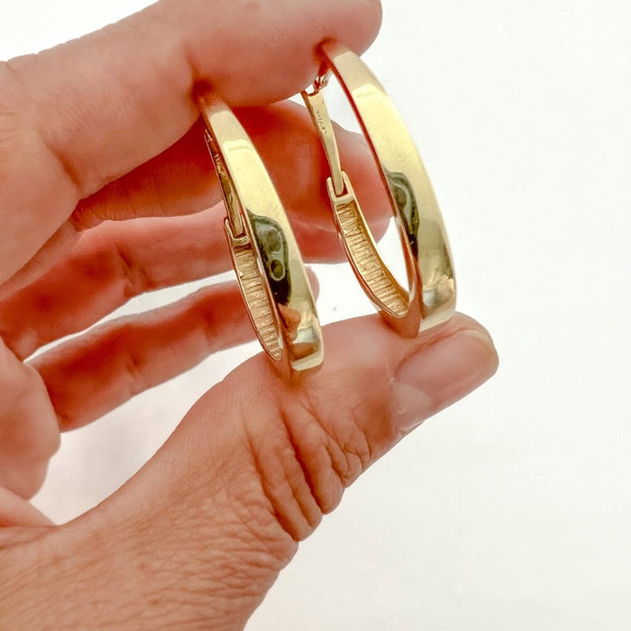 Vintage 14K Yellow Gold Polished Omega Back Square Oval Hoop Earrings