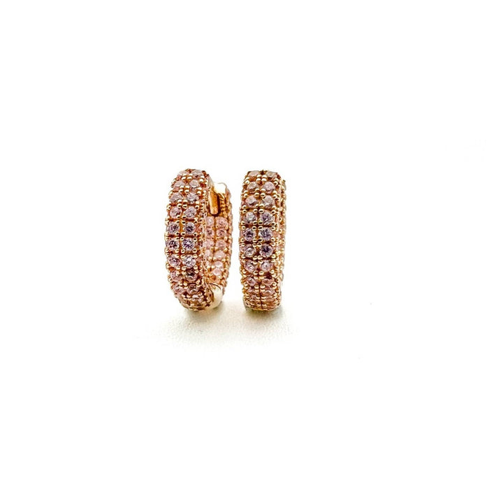 14K Yellow Gold Pink Huggies Earrings