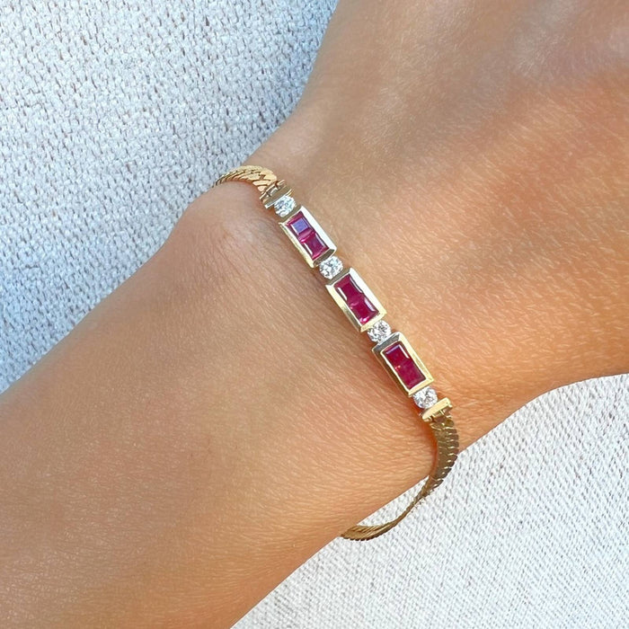 Vintage Ruby and Diamond Bracelet 14k Yellow Gold