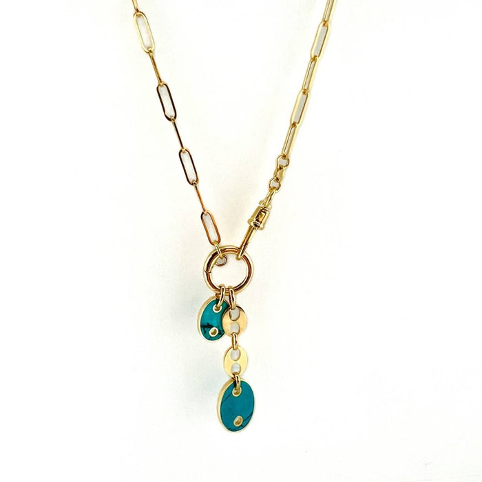 Turquoise Mariner Multifunctional Paperclip Necklace 14K Yellow Gold