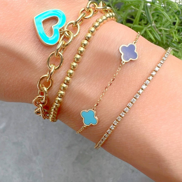 14K Yellow Gold Turquoise Clover Bracelet