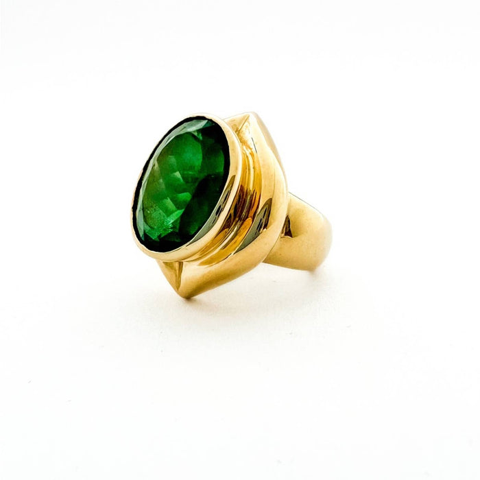 14K Yellow Gold Green Tourmaline Vintage Ring