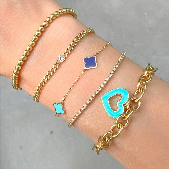 Rolo Link Bracelet with Enamel Heart Charm 14K Yellow