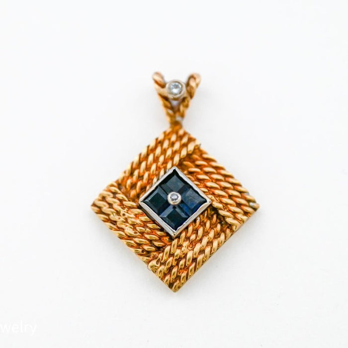 Antique Sapphire and Diamond Pendant 14K Yellow Gold