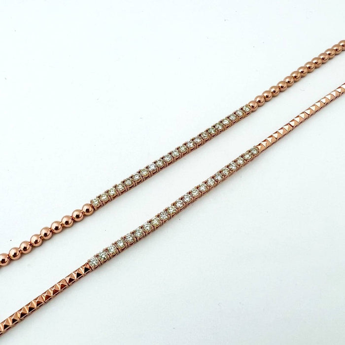 Gold Bead And Diamond Tennis Bracelet 14K Rose Gold