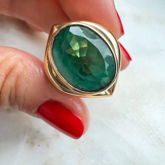 14K Yellow Gold Green Tourmaline Vintage Ring