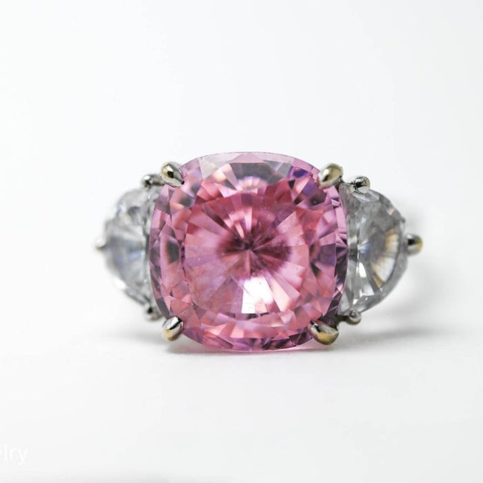 9 Carat Cushion Cut Pink Topaz Cocktail Ring 14k White Gold