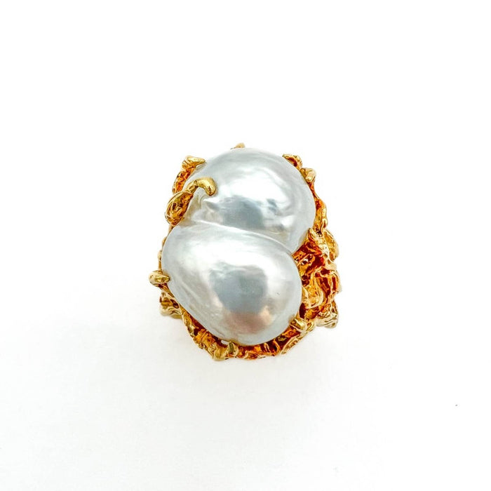 1970s Baroque South Sea Pearl 18K Yellow Gold Ring