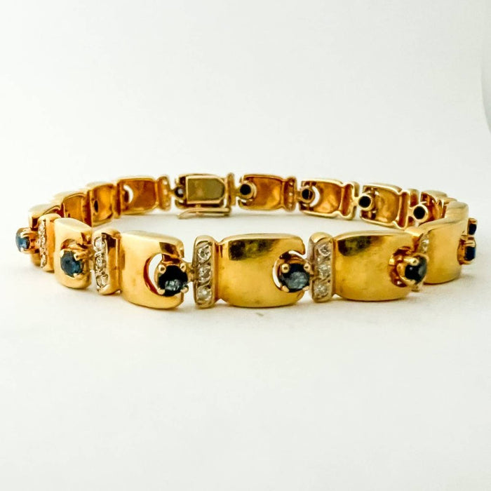 Sapphire and Diamond Vintage Bracelet 14K Yellow Gold