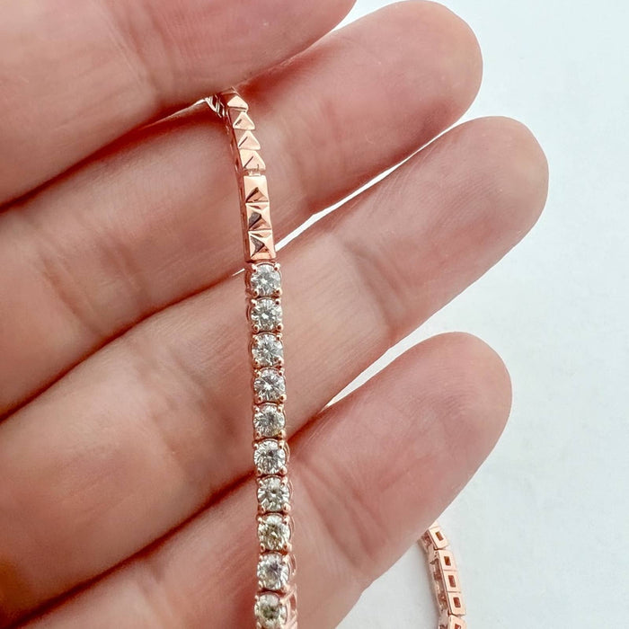 Gold Spike And Diamond Tennis Bracelet 14K Rose Gold