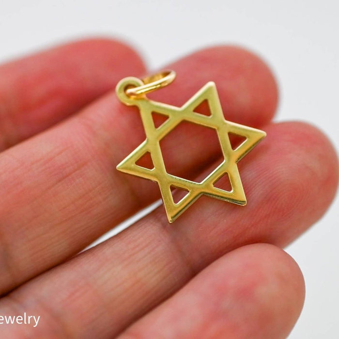 14K Yellow Gold Star of David Charm Pendant