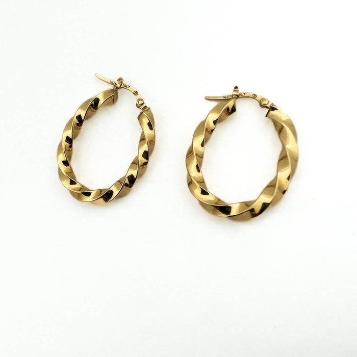 18K Yellow Gold Twisted Oval Hoop Earrings