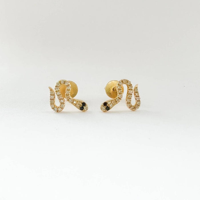 Diamond Snake Stud Earrings 14K Yellow Gold