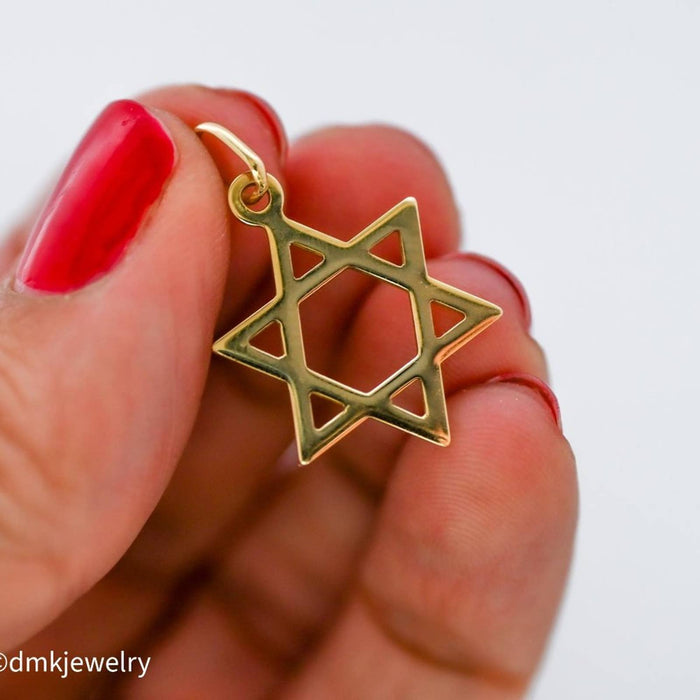 14K Yellow Gold Star of David Charm Pendant