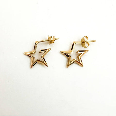 14K Yellow Gold Star Hoop Earrings Earrings