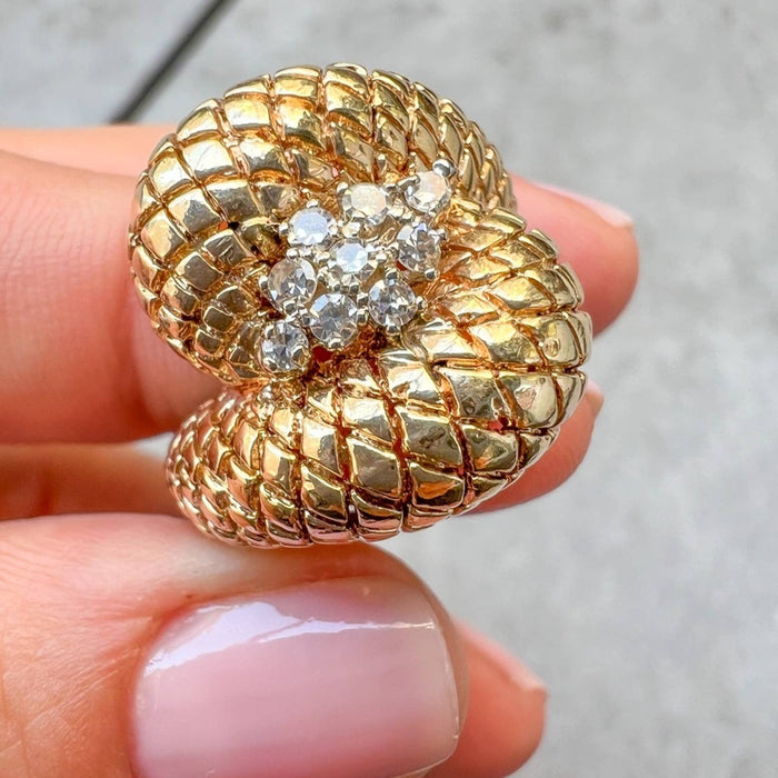 Vintage Diamond Cocktail Ring 14K Yellow Gold