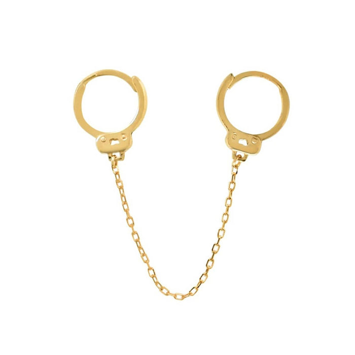 14K Solid Yellow Gold Double Handcuffed Chain Huggies