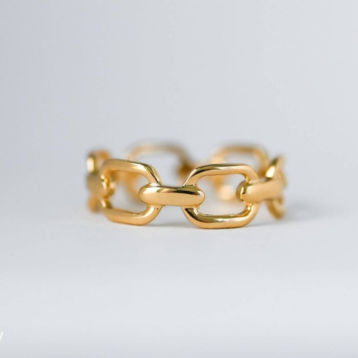 14K Yellow Gold Wide Chain Link Band Ring