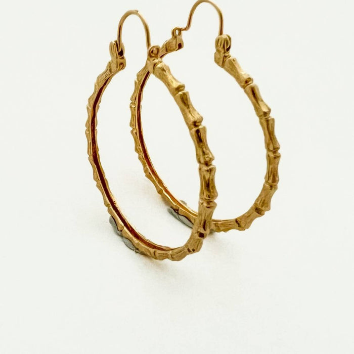 18k Yellow Gold Bamboo Hoop Earrings