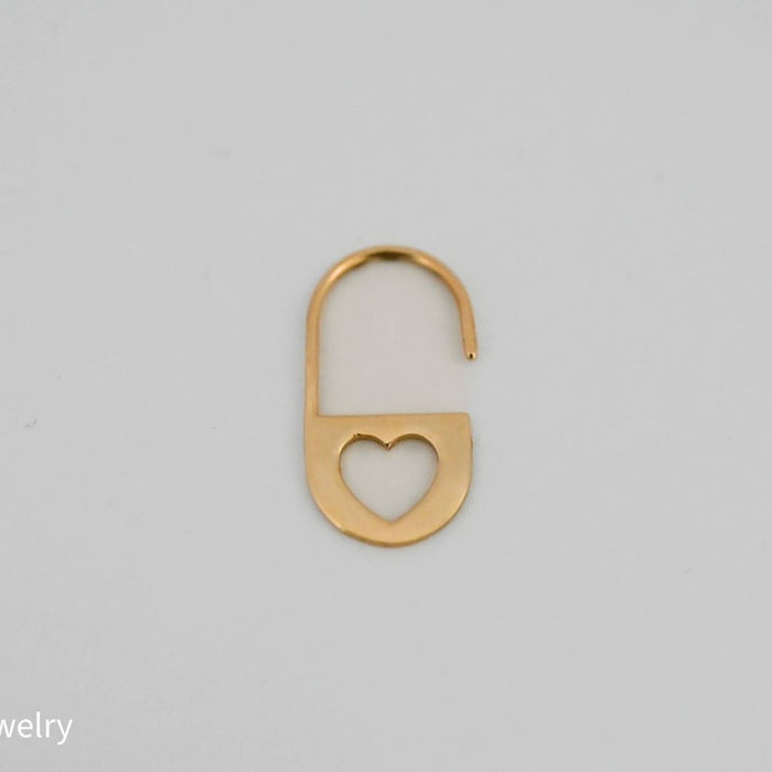 Dangle Heart Padlock Open Hoop Earring 14K Yellow Gold