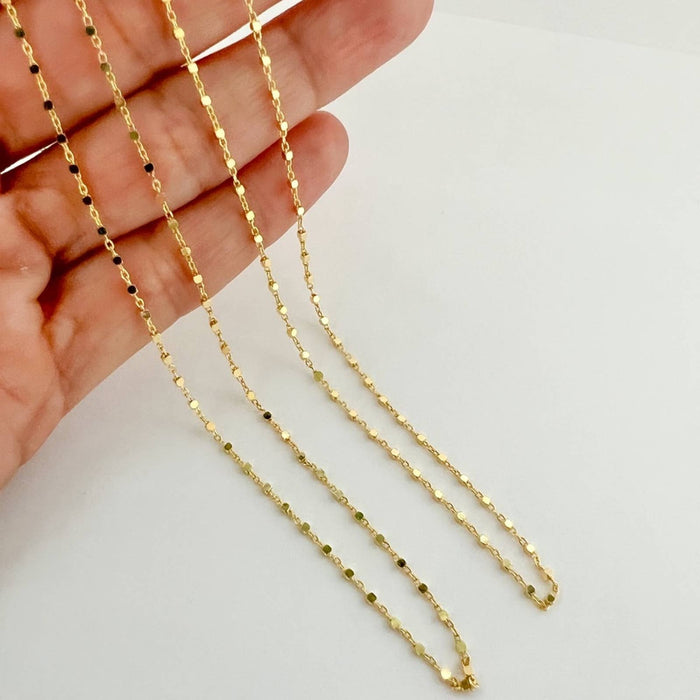 14k Yellow Gold Solid Square Bead Chain Necklace