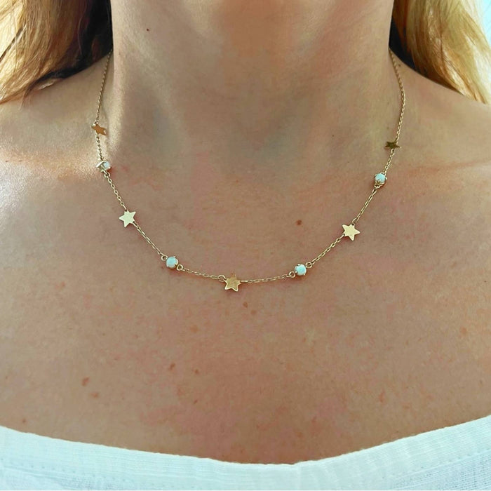 Opal Station Chocker Necklace 14K Yellow