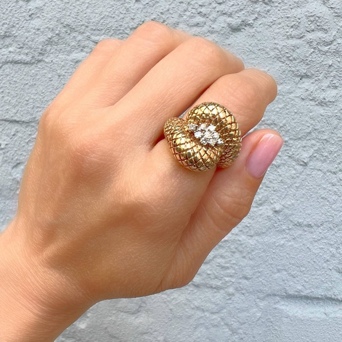 Vintage Diamond Cocktail Ring 14K Yellow Gold