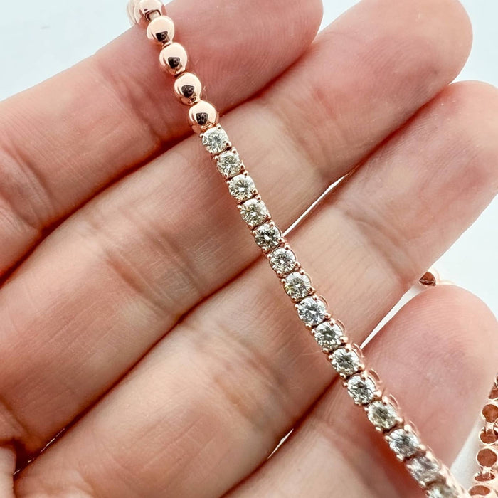 Gold Bead And Diamond Tennis Bracelet 14K Rose Gold