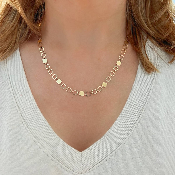 Open Square Link Necklace 14K Yellow Gold