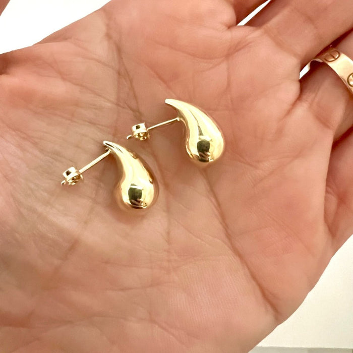 Mini Puffed Teardrop Hoops Earrings 14K Yellow Gold