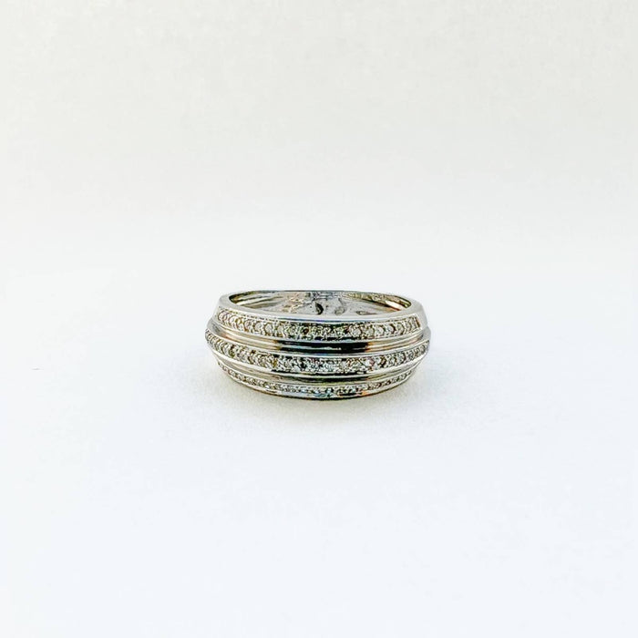 14K White Gold Diamond Dome Vintage Ring