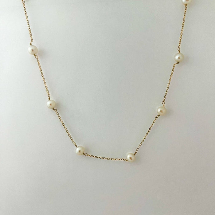 14K Yellow Gold Pearl Station Necklace