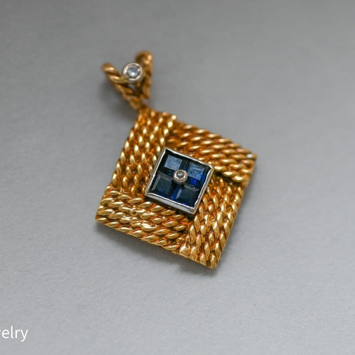 Antique Sapphire and Diamond Pendant 14K Yellow Gold